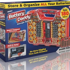 While Stocks Last：Ontel Battery Daddy - Battery Organizer Storage Case with Tester, Stores & Protects Up to 180 Batteries, Clear Locking Lid, As Seen On TV